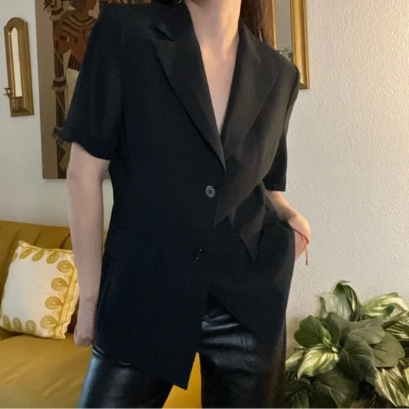 Vintage Black Short Sleeve Sheer Blazer Sz M/L - Picture 3 of 5